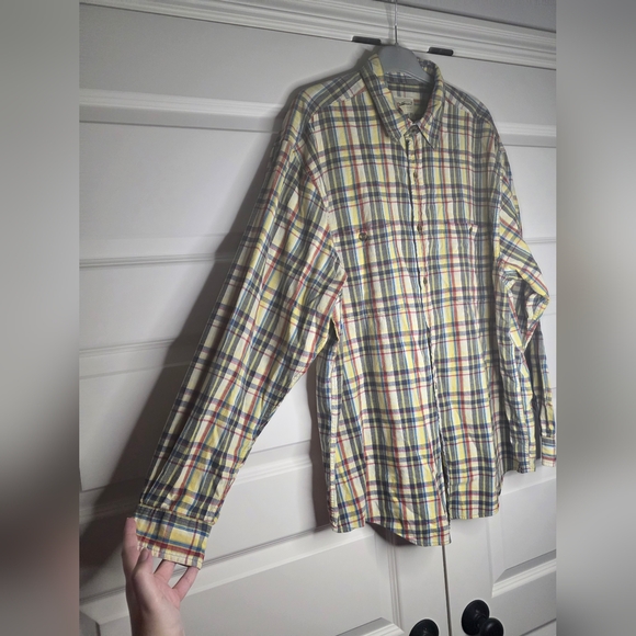 Eddie Bauer Mens Large Long Sleeve Button Up Plaid Yellow, Red, Blue - Picture 2 of 15